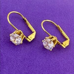 💛 Elegant Gold Plated Big Crystal Lever Back Earrings